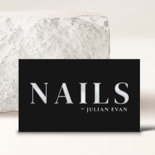 Elegant Black Holographic Nail Technician Business Card