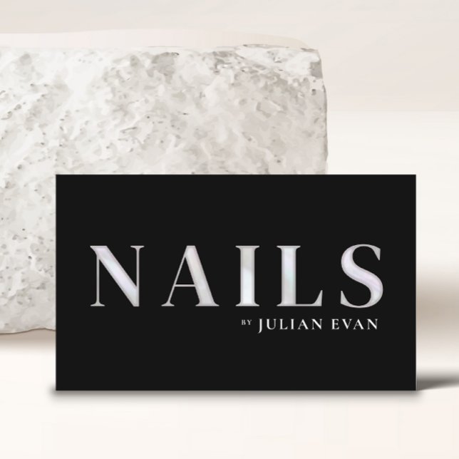 Elegant Black Holographic Nail Technician Business Card (Creator Uploaded)
