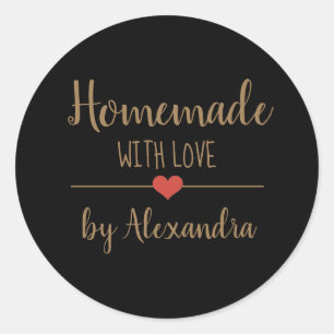 Elegant black homemade with love gold script  clas classic round sticker
