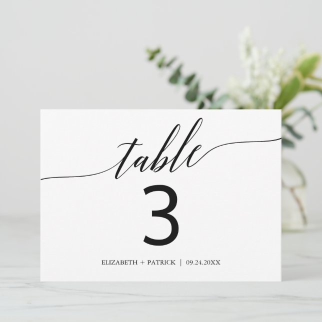 Elegant Black Horizontal Table Number 5x7" (Standing Front)