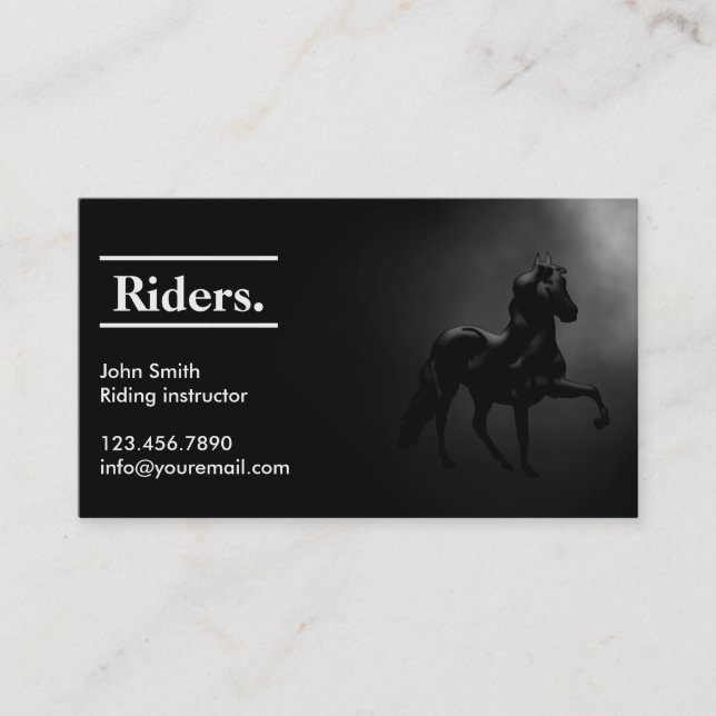 Elegant Black Horse Horseback Riding Business Card (Front)