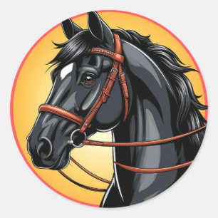 Elegant Black Horse Portrait Classic Round Sticker