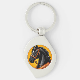 Elegant Black Horse Portrait Key Ring
