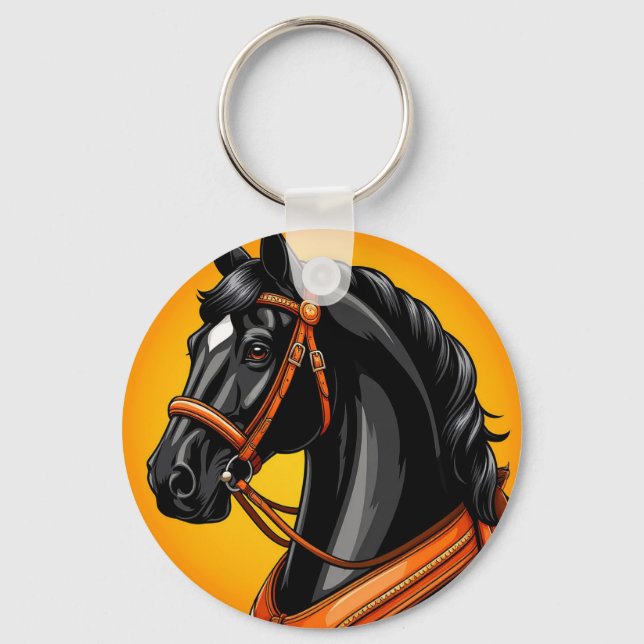 Elegant Black Horse Portrait Key Ring (Front)