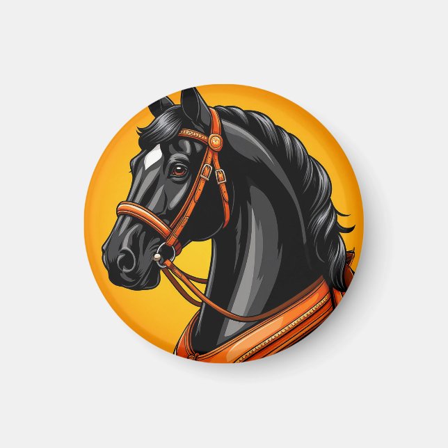 Elegant Black Horse Portrait Magnet (Front)