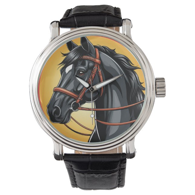 Elegant Black Horse Portrait Watch (Front)