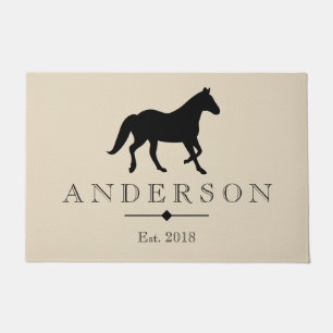Elegant Black Horse Silhouette Personalised Doormat