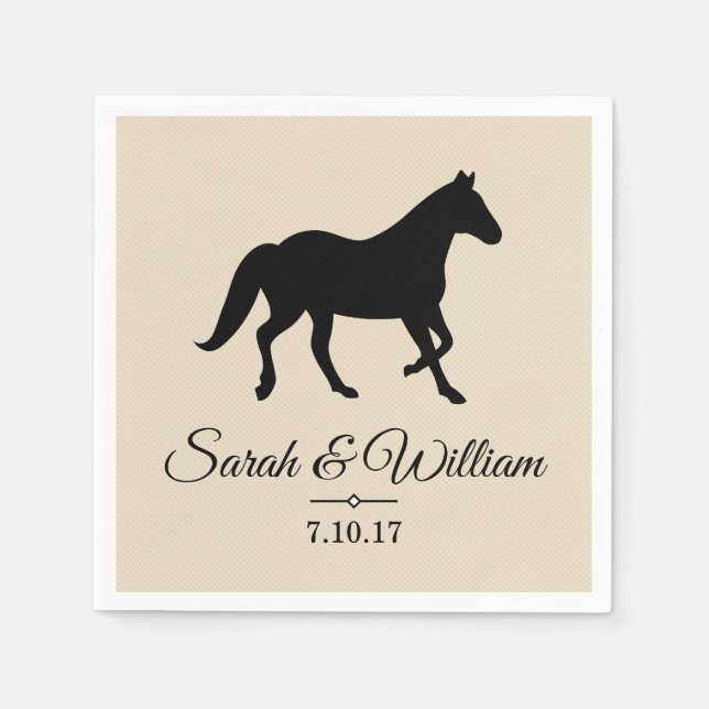 Elegant Black Horse Silhouette | Personalised Napkin (Front)