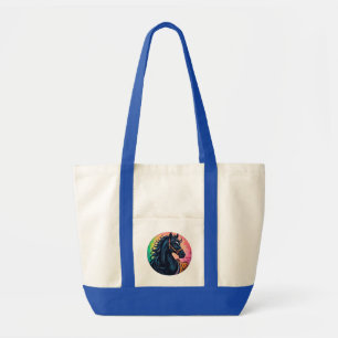 Elegant Black Horse With Vibrant Background Tote Bag