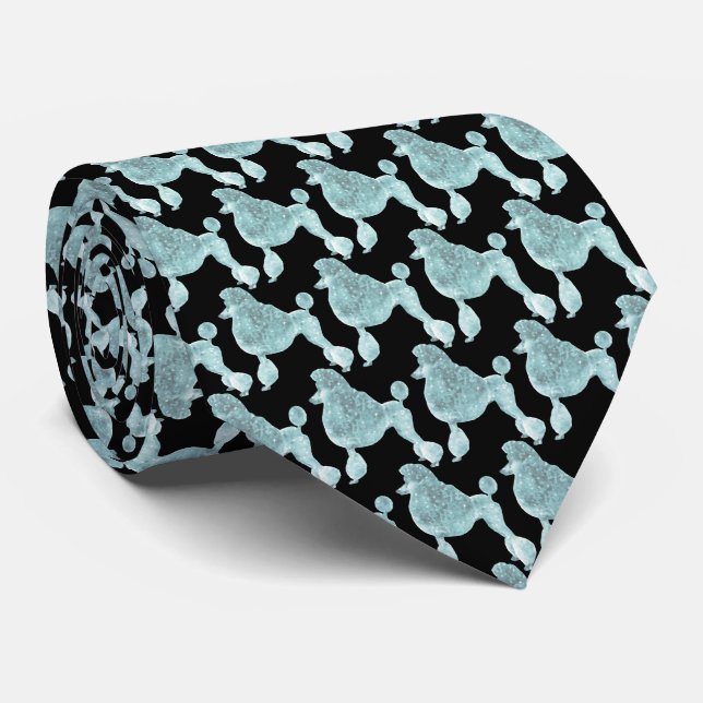 Elegant Black & Ice Blue Poodle Tie (Rolled)