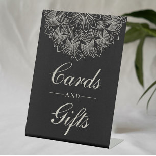 Elegant Black Indian Boho Wedding Gifts & Cards Pedestal Sign