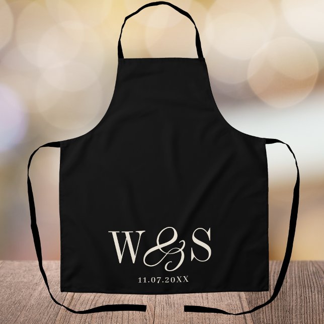 Elegant black initial wedding couples apron (Creator Uploaded)