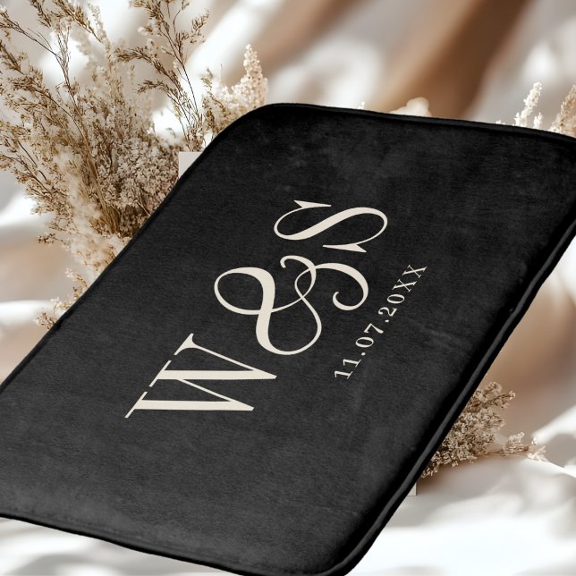 Elegant  black initial wedding couples bath mat (Creator Uploaded)