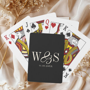 Elegant black initial wedding couples playing cards