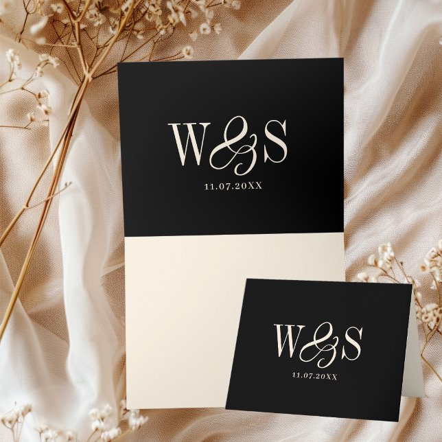 Elegant black initial wedding couples thank you card (Creator Uploaded)