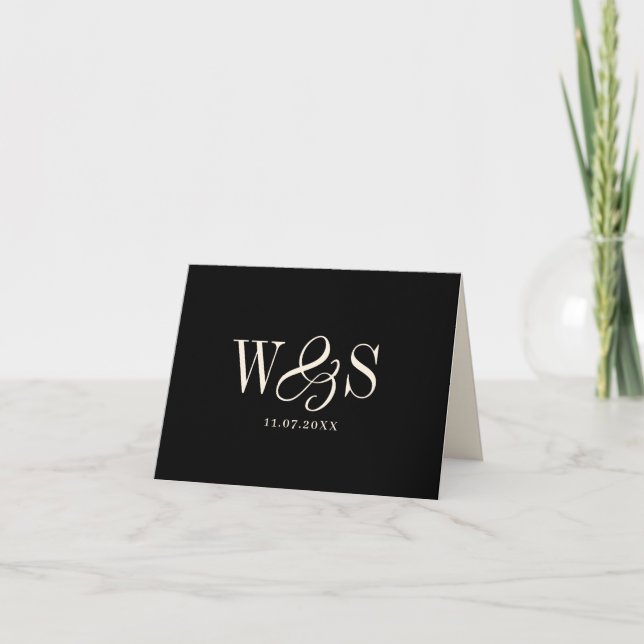 Elegant black initial wedding couples thank you card (Front)
