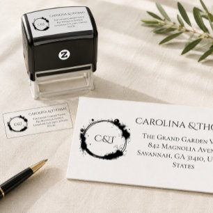 Elegant Black Ink Monogram Wedding Address Stamp