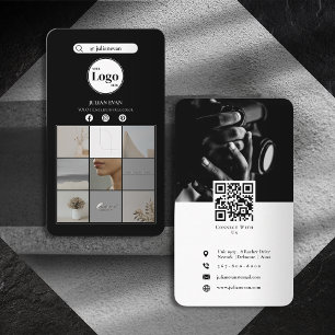 Elegant Black Instagram Photo Collage Social Media Business Card