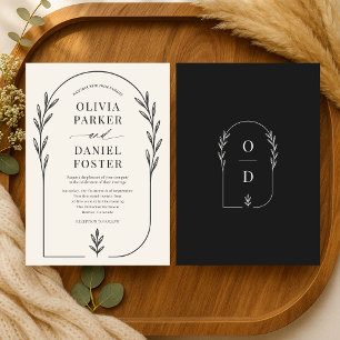 Elegant Black Ivory Boho Floral Wedding Invitation