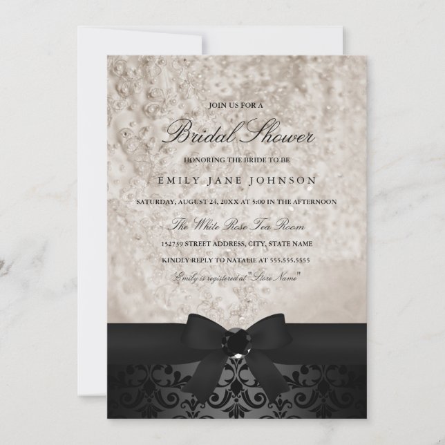 Elegant Black & Ivory Bow Bridal Shower Invite (Front)