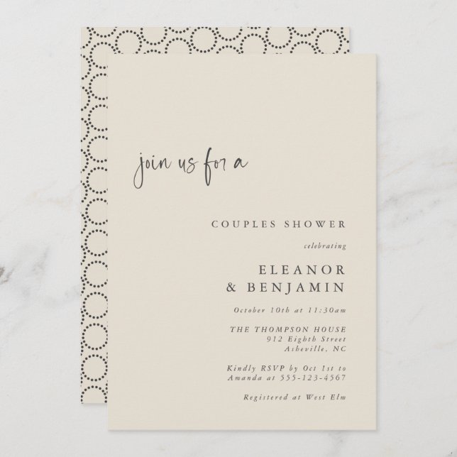 Elegant Black Ivory Mid-Century Mod Couples Shower Invitation (Front/Back)