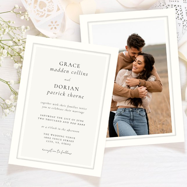 Elegant Black Ivory Platemark Simple Photo Wedding Invitation (Creator Uploaded)