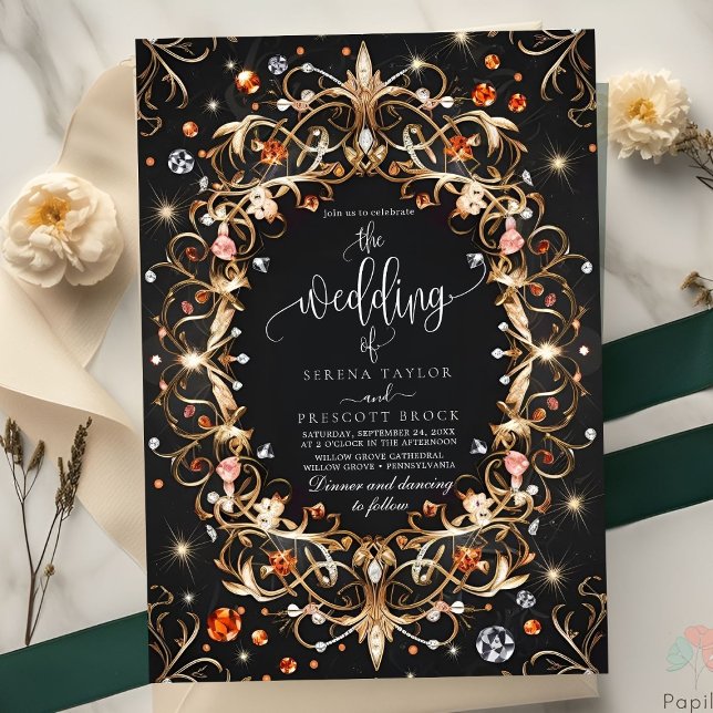 Elegant Black Jewels Decorated Wedding Invitation (Creator Uploaded)