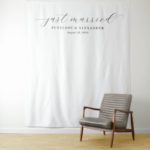 Elegant Black Just Married Calligraphy Tapestry