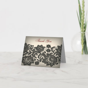 elegant black Lace beige vintage wedding thank you Card
