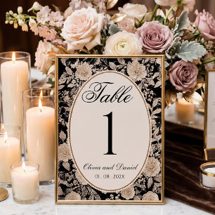 Elegant Black Lace Floral Wedding Table number
