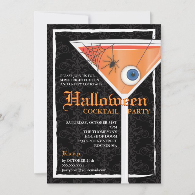 Elegant Black Lace Halloween Cocktail Party Invitation (Front)