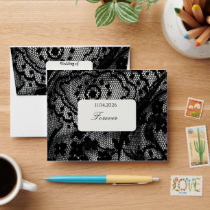 Elegant Black Lace Monochromatic Wedding Envelope