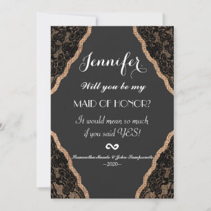 Elegant Black Lace on Burlap Jute Invitation