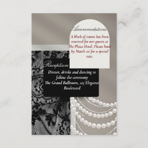 Elegant Black Lace Pearls Wedding Dress Code Enclosure Card