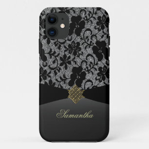 Elegant Black Lace Personalised iPhone Case