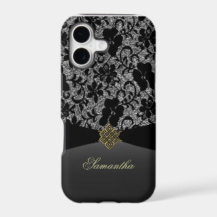 Elegant Black Lace Personalised iPhone Case
