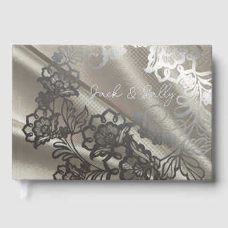 Elegant Black Lace Wedding Guest Book