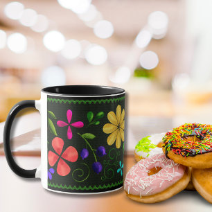 Elegant Black   Latin American Folk Floral Mug