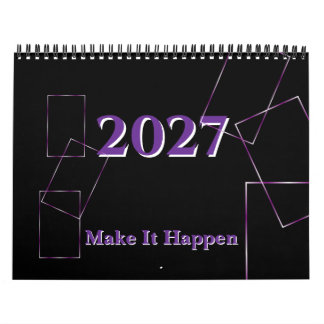 Elegant Black Lavender Geometric Frame Custom Calendar