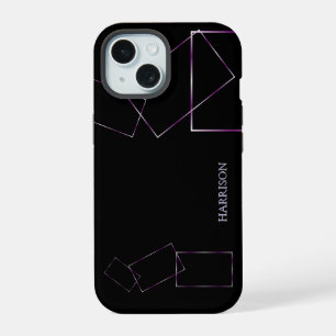 Elegant Black Lavender Geometric Frame Custom iPhone 15 Case