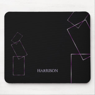 Elegant Black Lavender Geometric Frame Custom Name Mouse Pad