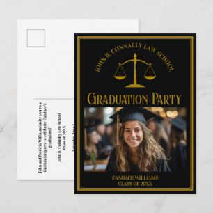 Elegant Black Law School Photo Graduation Party Invitation Postcard