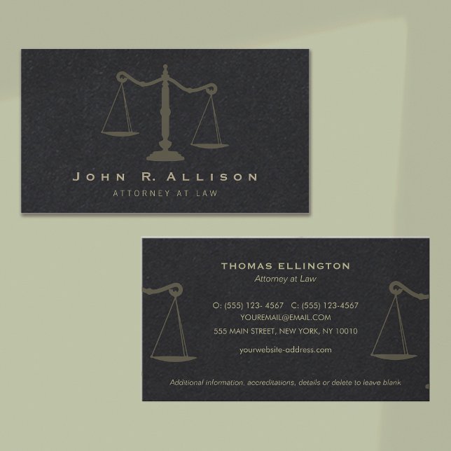 Elegant Black Lawyer Unbalanced Scales of Justice  Business Card (Creator Uploaded)