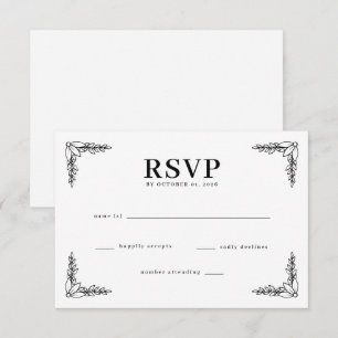 Elegant Black Leaf Illustration RSVP Card