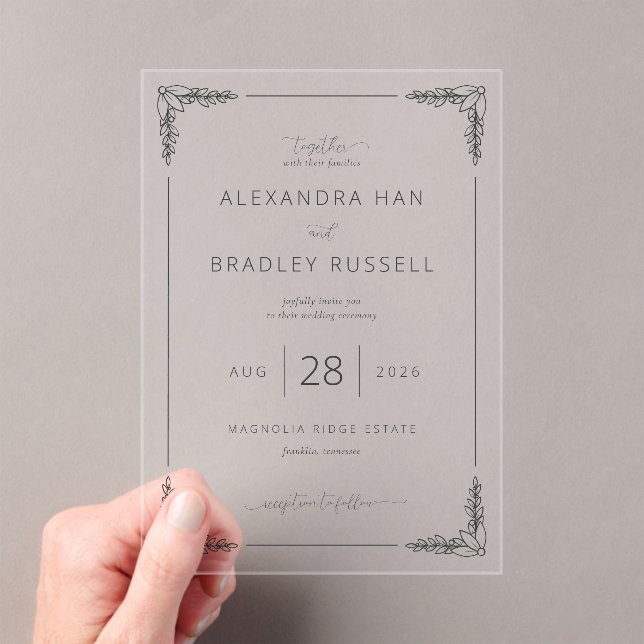 Elegant Black Leafy Branches Acrylic Invitations (Insitu (Handheld))