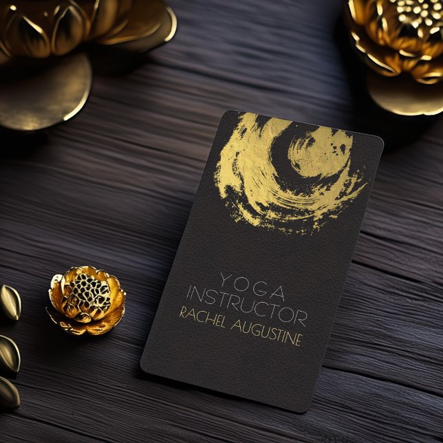 Elegant Black Leather Faux Gold Foil YOGA ZEN Sign Business Card (Creator Uploaded)