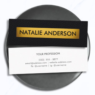 Elegant Black Leather & Gold Foil  Mini Business Card