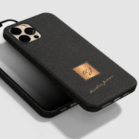 Elegant black leather gold monogrammed script name