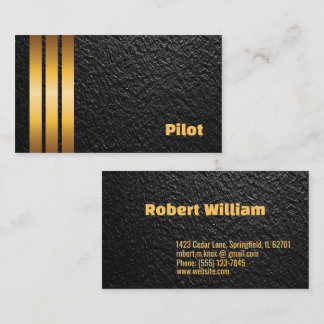 Elegant Black Leather Gold Pilot Captain Stripes Business Card
