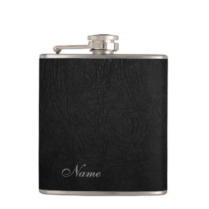 Elegant black leather look  personalised hip flask